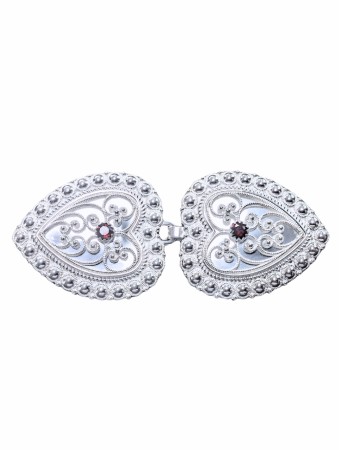 Beltespenne Hjerte Hvit 925 Sølv m/Røde stener